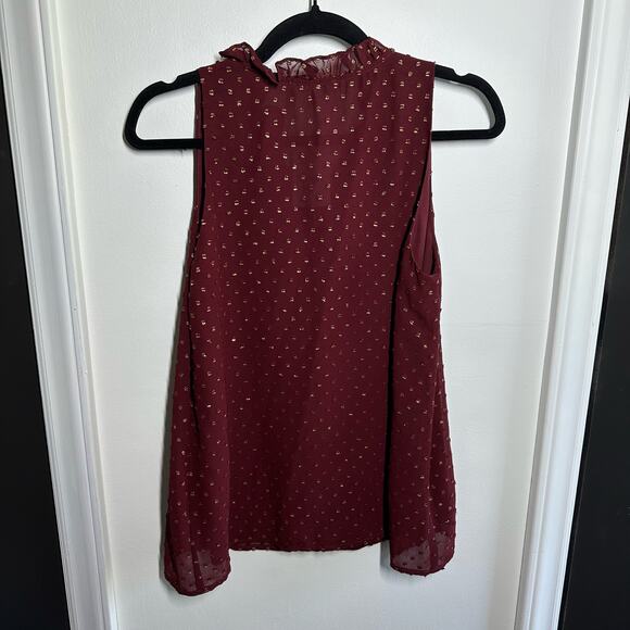 NEW Jade Melody Tam Women's Maroon Gold Swiss Dot Ruffle Tank Top Size Medium - Picture 5 of 10